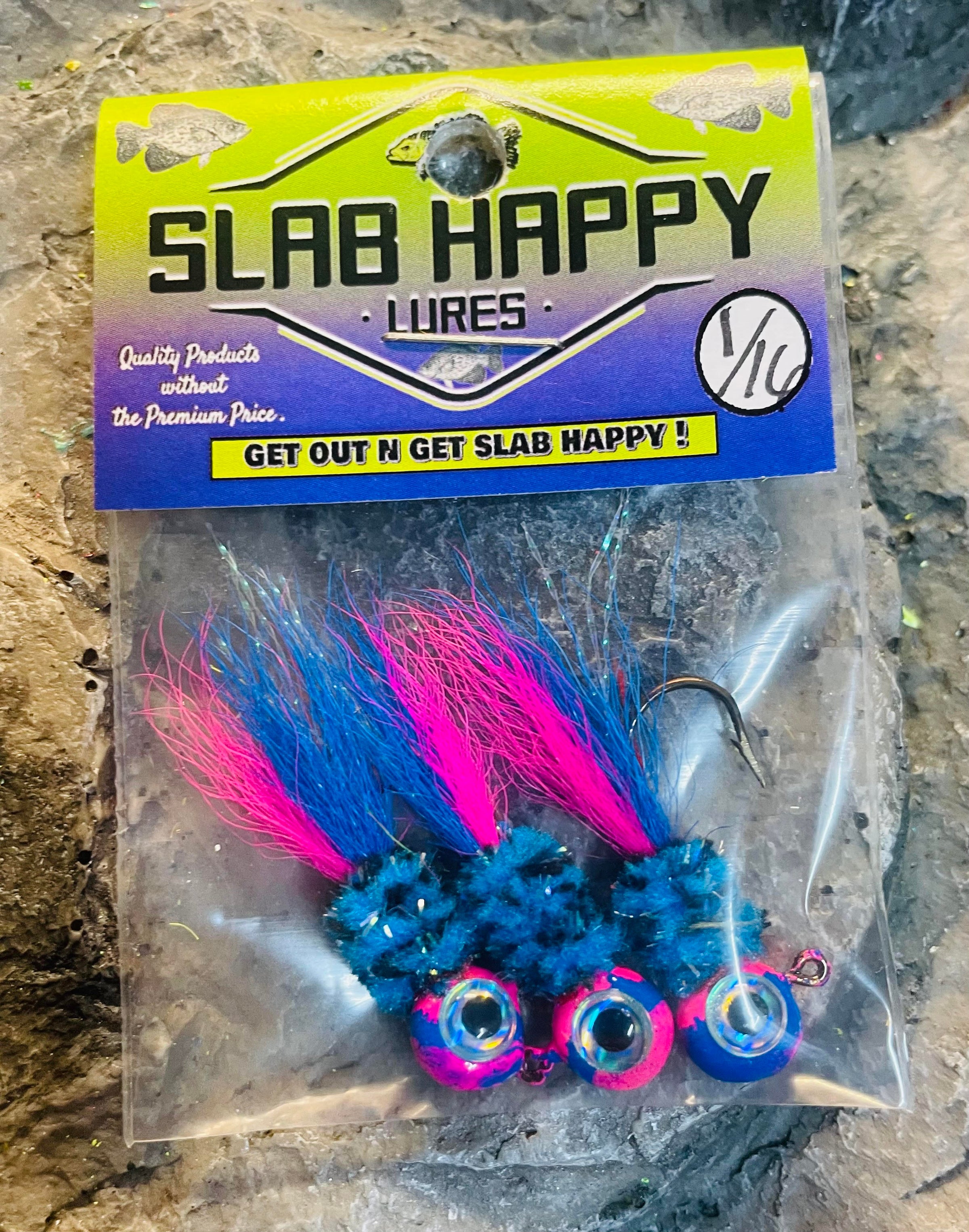 3cnt) 1/16oz Crappie Hair Jigs #4 Nickel Sickle Hooks Blue